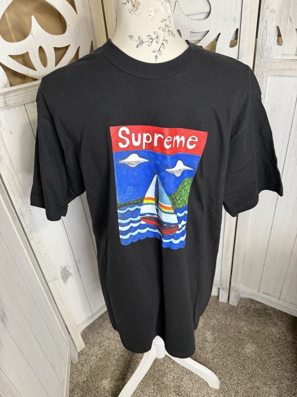 Supreme Sailboat Black T Shirt Size Men’s Large Made USA Graphic Tee